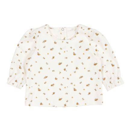 Long-sleeved blouse with puff sleeves, corduroy Vintage Little Flowers, White Blossom | Little Dutch