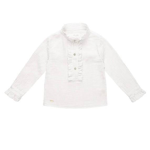 Blouse with ruffle details on the button placket, white, size 74 / 80 | leevje