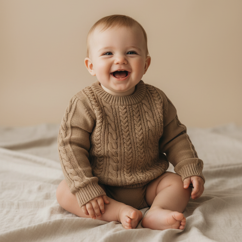 Pullover Strick "Walnut" beige Größe 98-104 | Leevje
