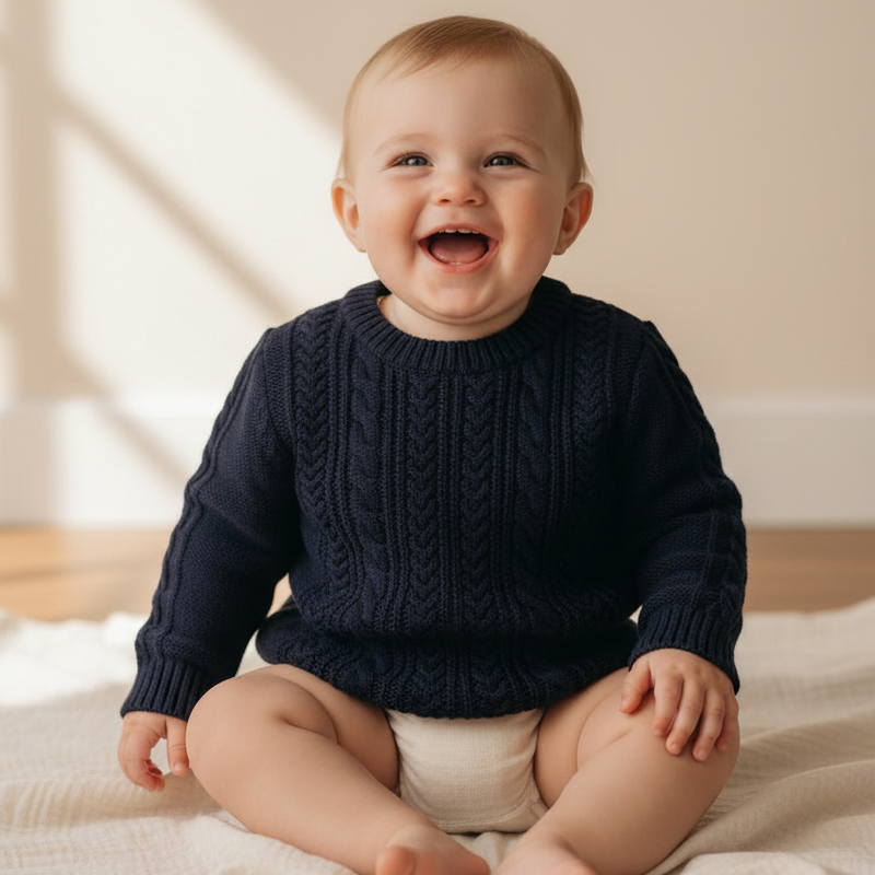 Navy blue knit sweater, size 74-80 | Leevje