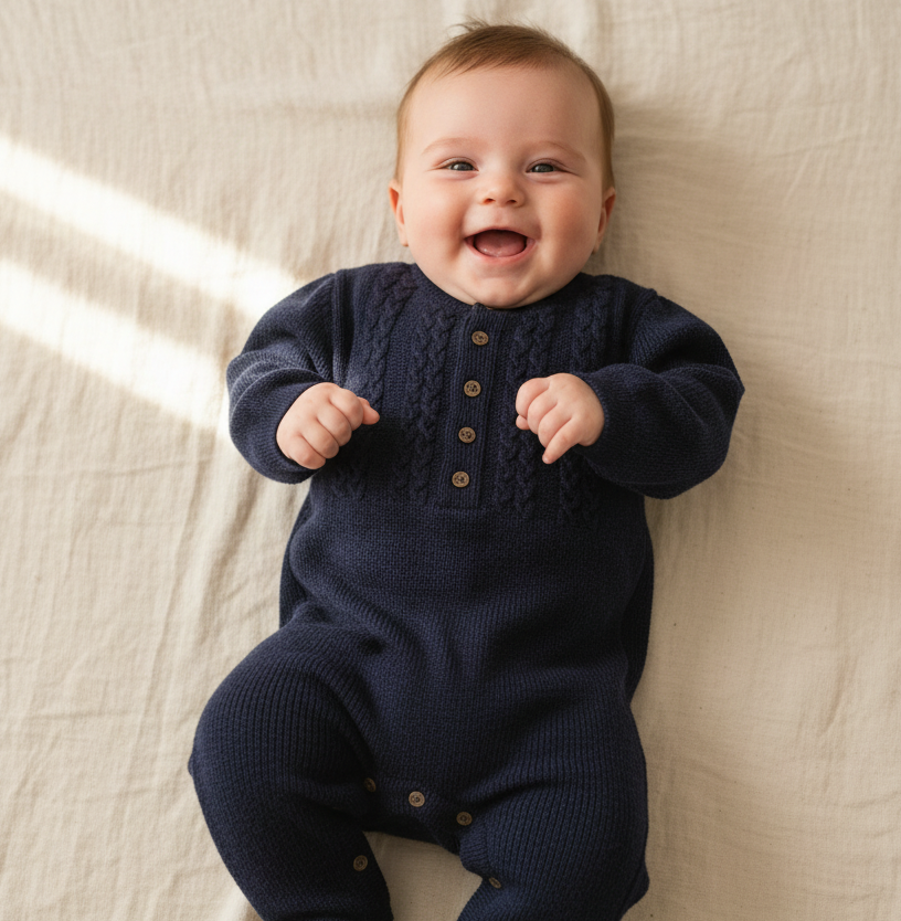 Knitted onesie "Navy", blue, size 86-92 | leevje