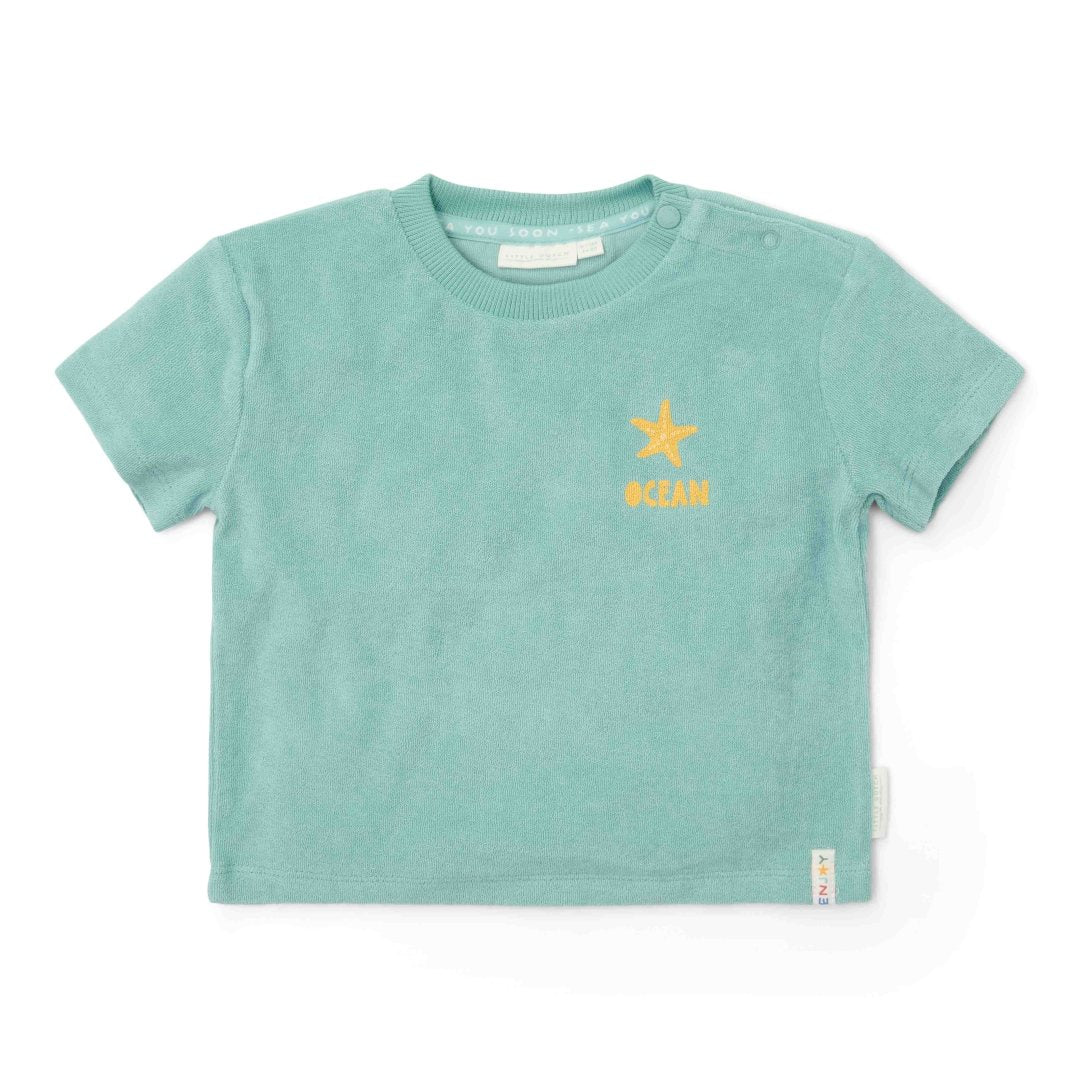 T-shirt and shorts Seashells and Stripes Surf Blue | Little Dutch