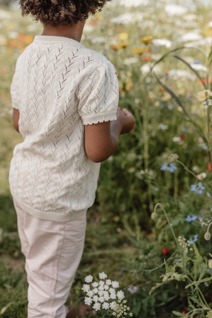 Kurzarm Strickpullover Creme für Babys und Kinder