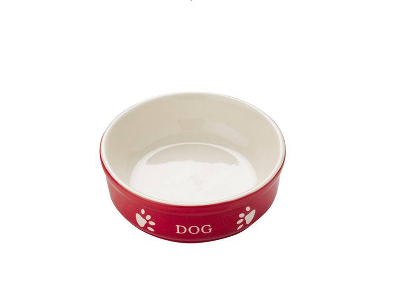 Dog ceramic bowl "DOG" red / beige 13.5 x 13.5 x 5 cm | Nobby