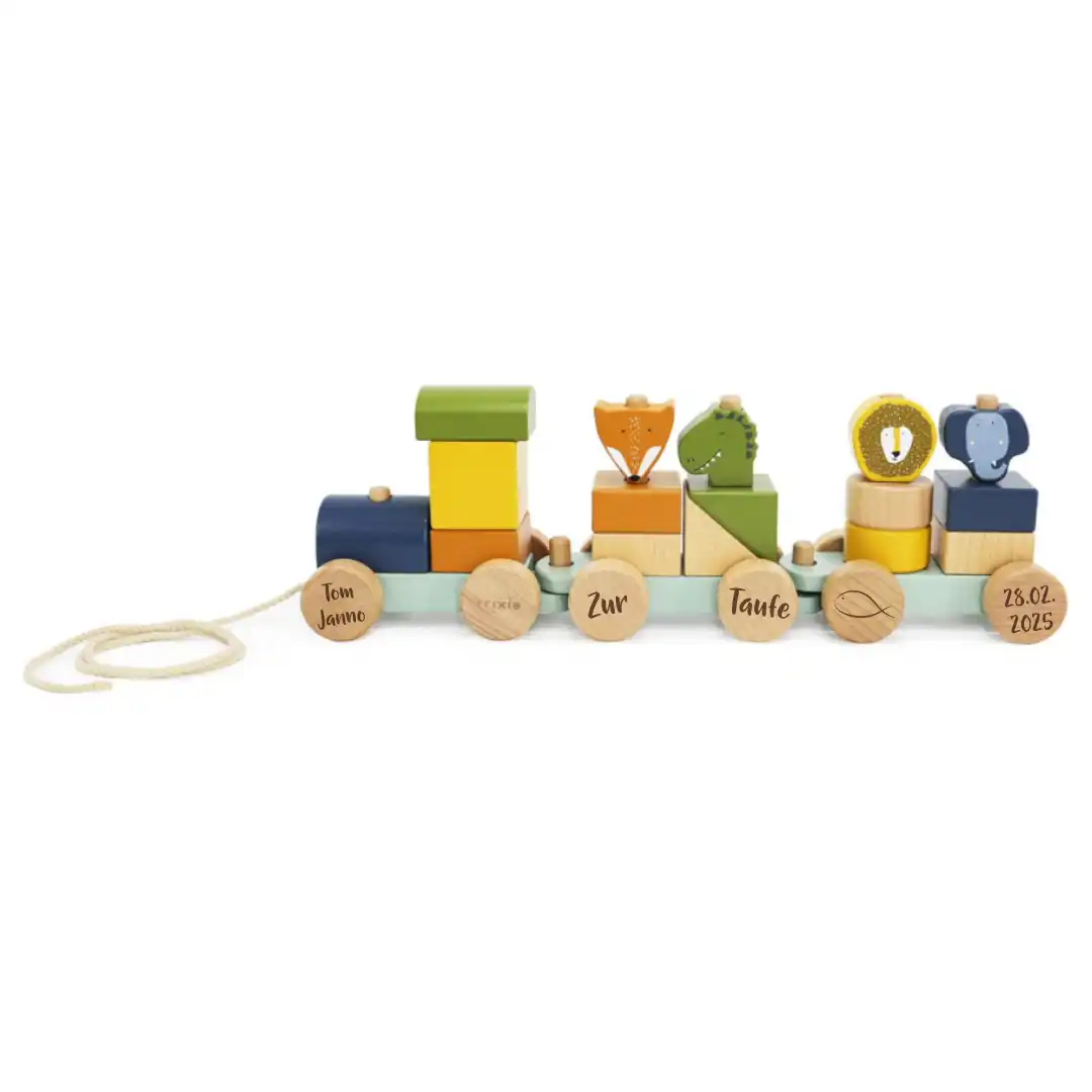 Personalized Wooden Animal Train – Christening Gift | Schmatzepuffer
