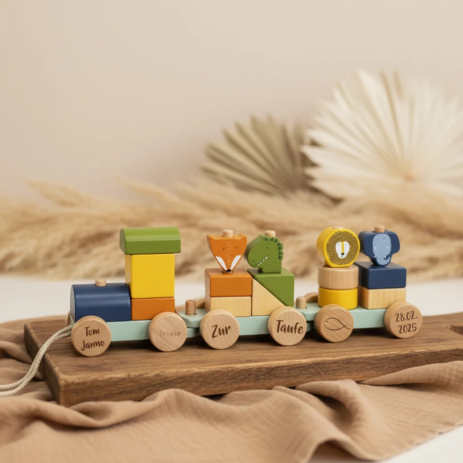 Personalized Wooden Animal Train – Christening Gift | Schmatzepuffer