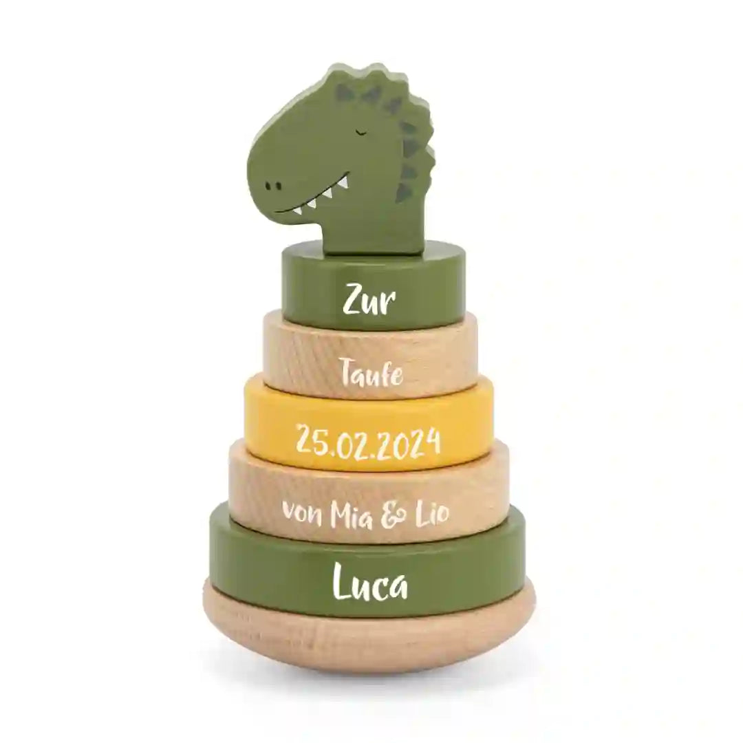 Wooden Stacking Tower Mr. Dino – Christening Gift | Schmatzepuffer