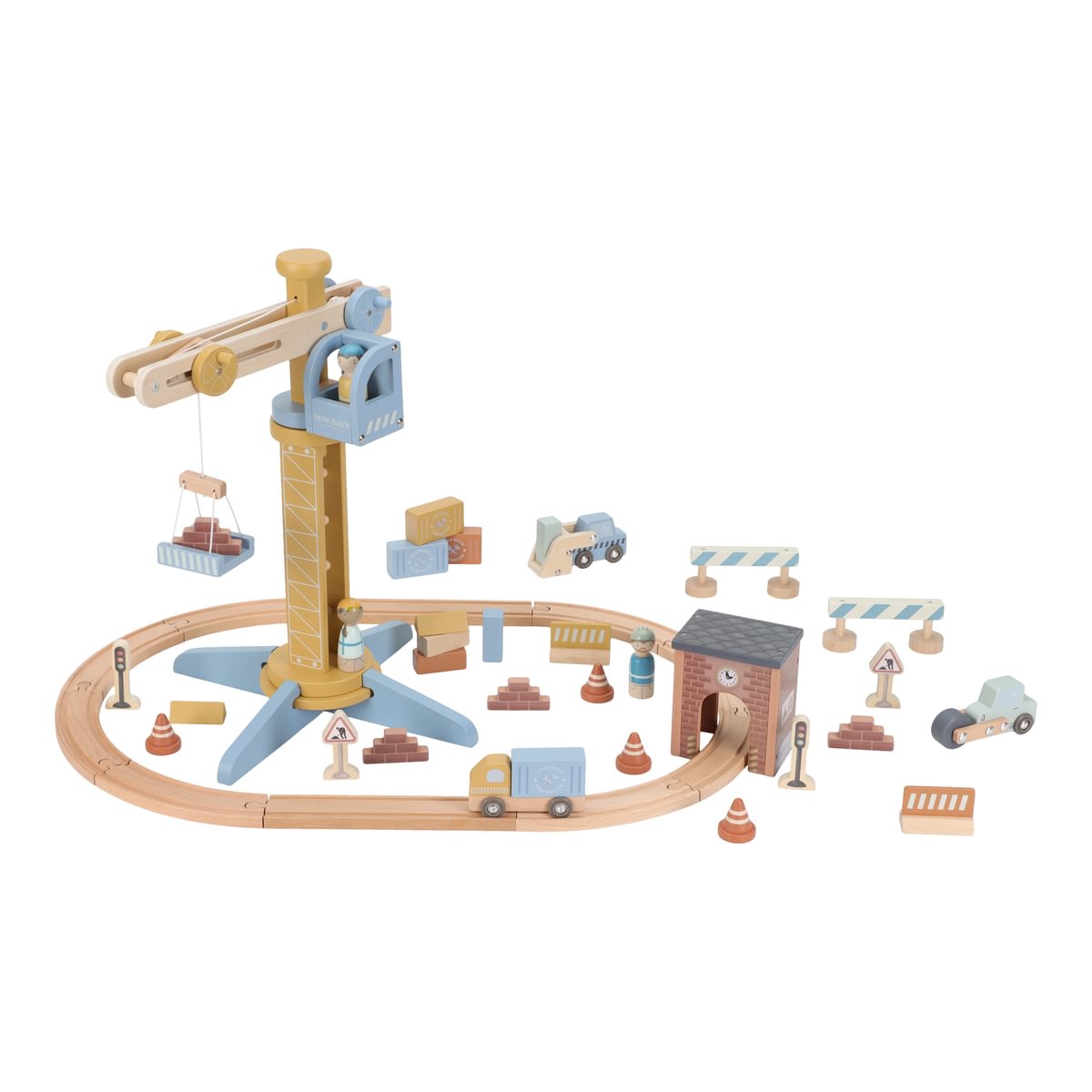 Wooden construction crane playset for wooden railway construction sites | Schmatzepuffer