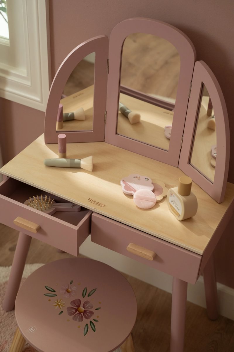Frisiertisch Kinder aus Holz – Schminktisch mit Spiegel & Zubehör