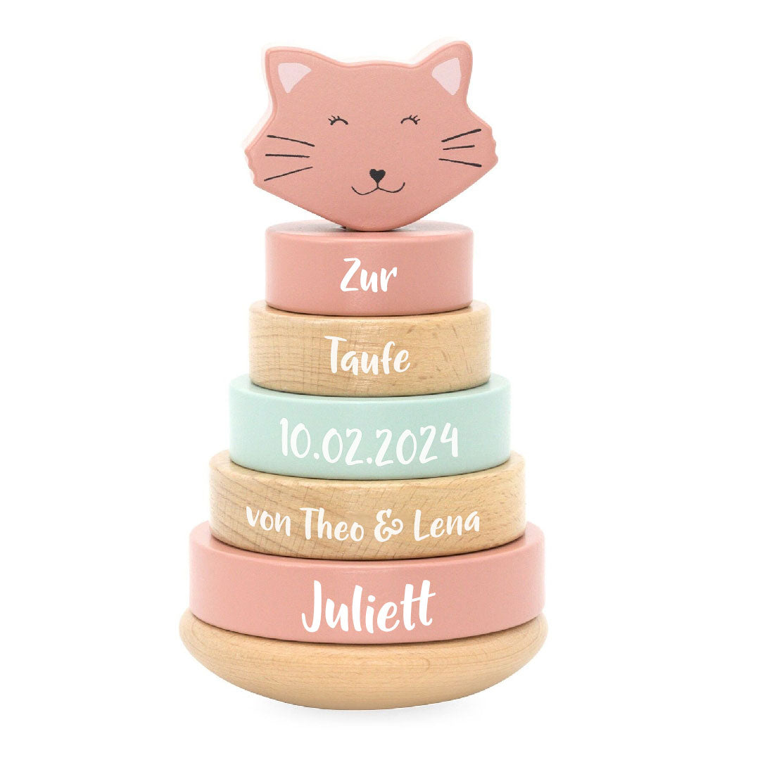 Stacking Tower Wood Mrs. Cat - Christening Gift | Schmatzepuffer