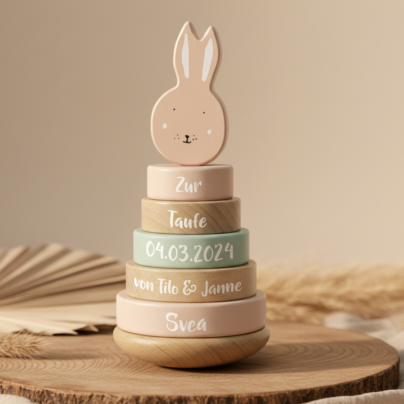 Stacking Tower Wood Mrs. Rabbit – Gift for Baptism | Schmatzepuffer