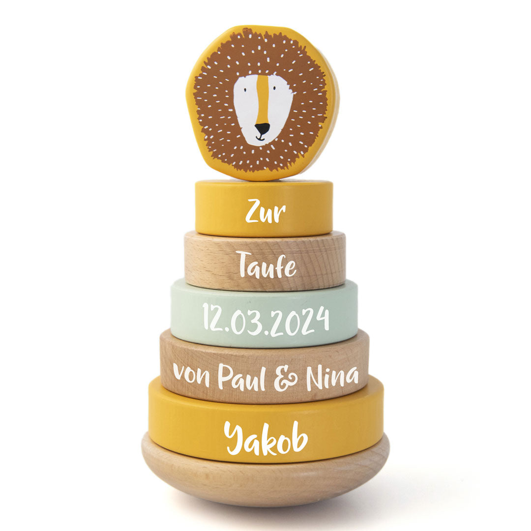 Stacking Tower Wooden Mr. Lion – Christening Gift | Schmatzepuffer