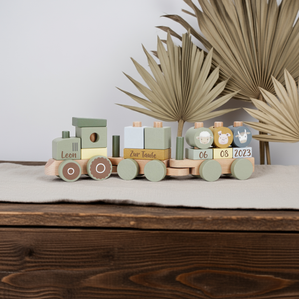 Personalized Wooden Train Little Farm with Name – Christening Gift | Schmatzepuffer