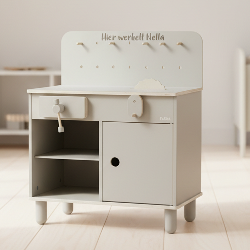 Werkbank Holz Play naturgrau I Flexa by Schmatzepuffer® personalisierbar