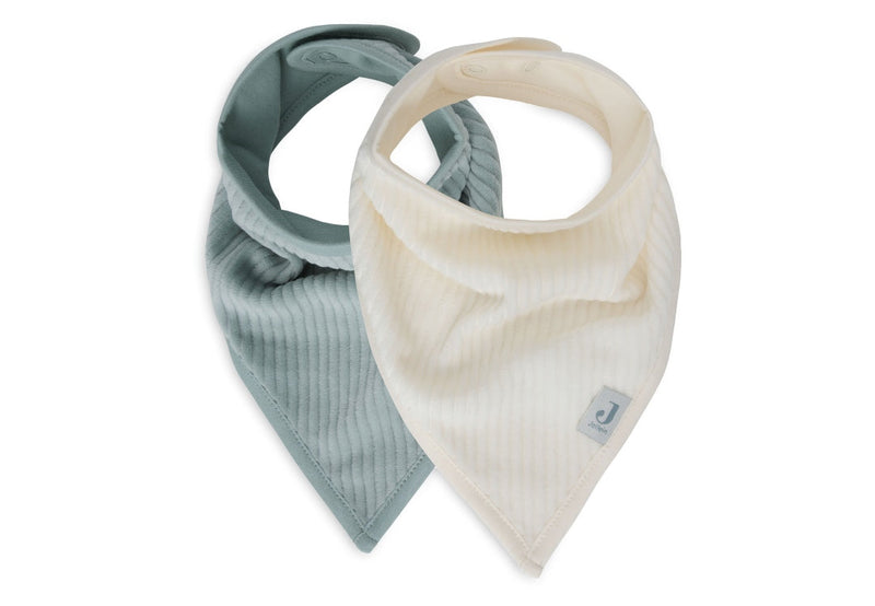 Bandana Bibs Set of 2 Velvet Rib, Sea Green/Ivory | Jollein