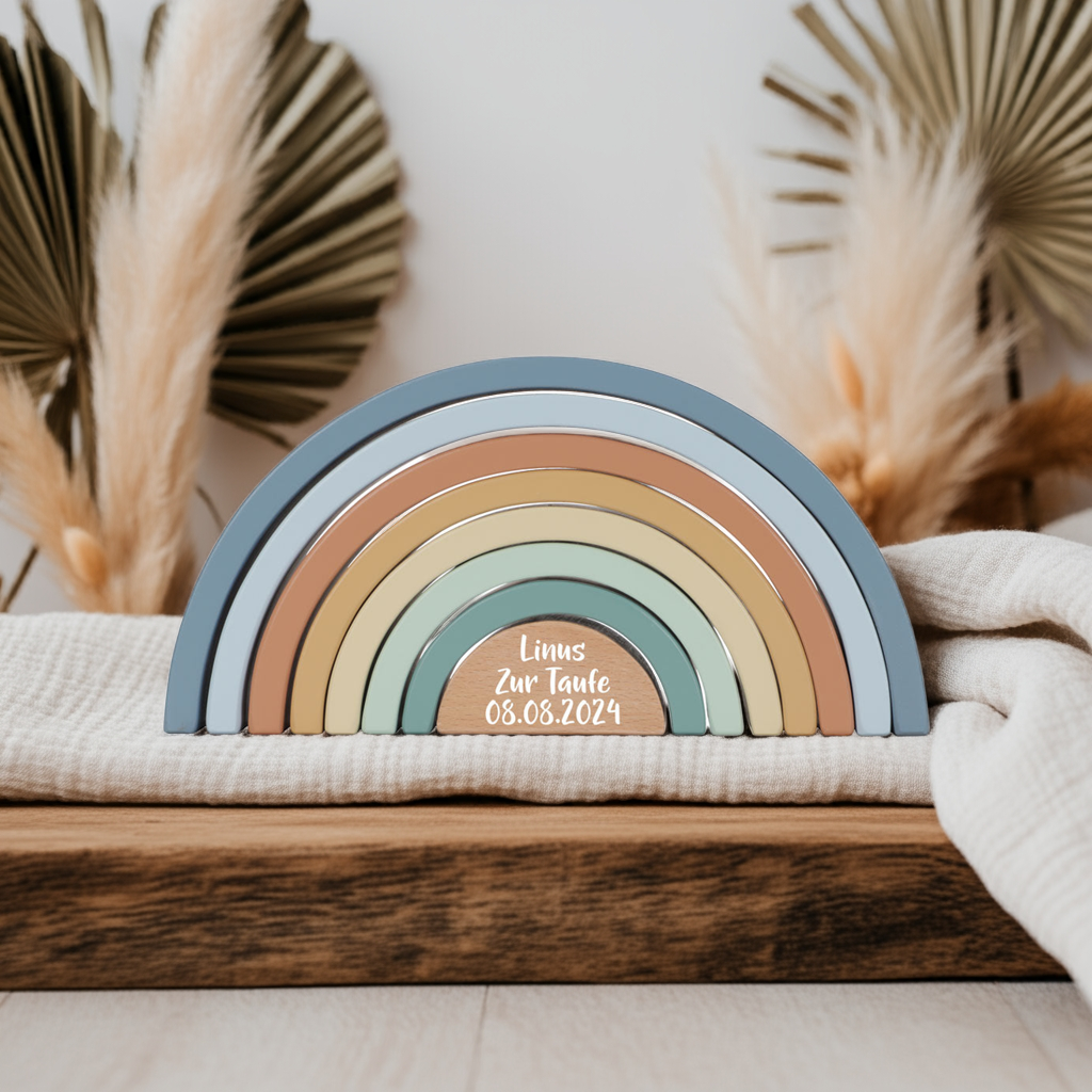Personalized Stacking Tower Rainbow Forest Friends - Christening Gift