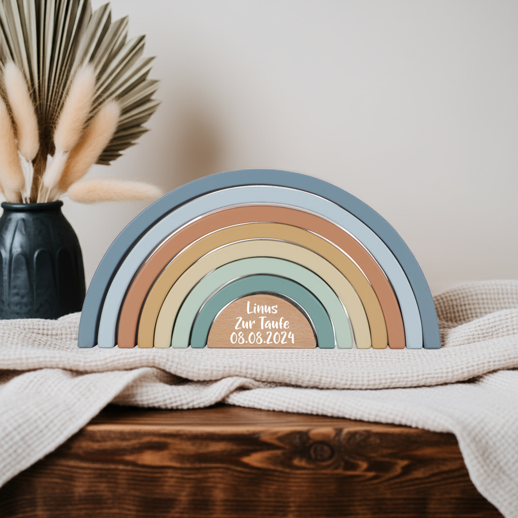 Personalized Stacking Tower Rainbow Forest Friends - Christening Gift