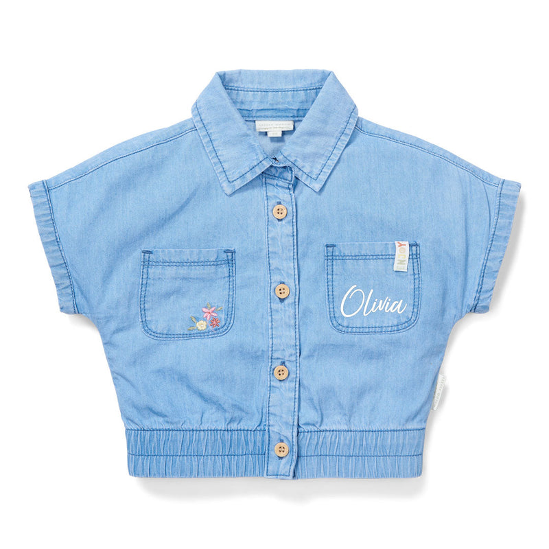Short-sleeve denim blouse – Light children's blouse for everyday wear & leisure