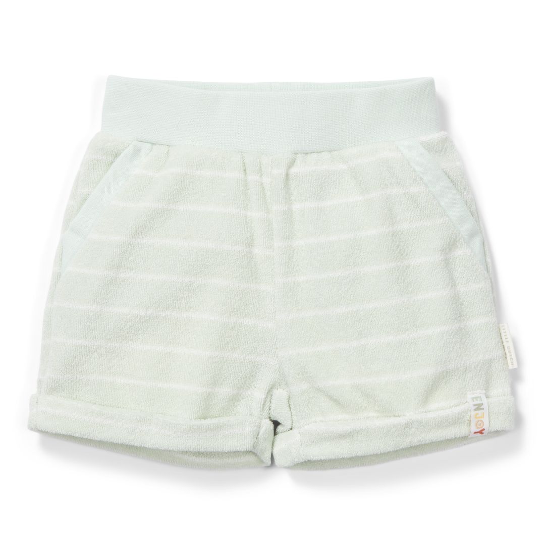 Kurze Frottée Hose Grün gestreift für Babys und Kinder