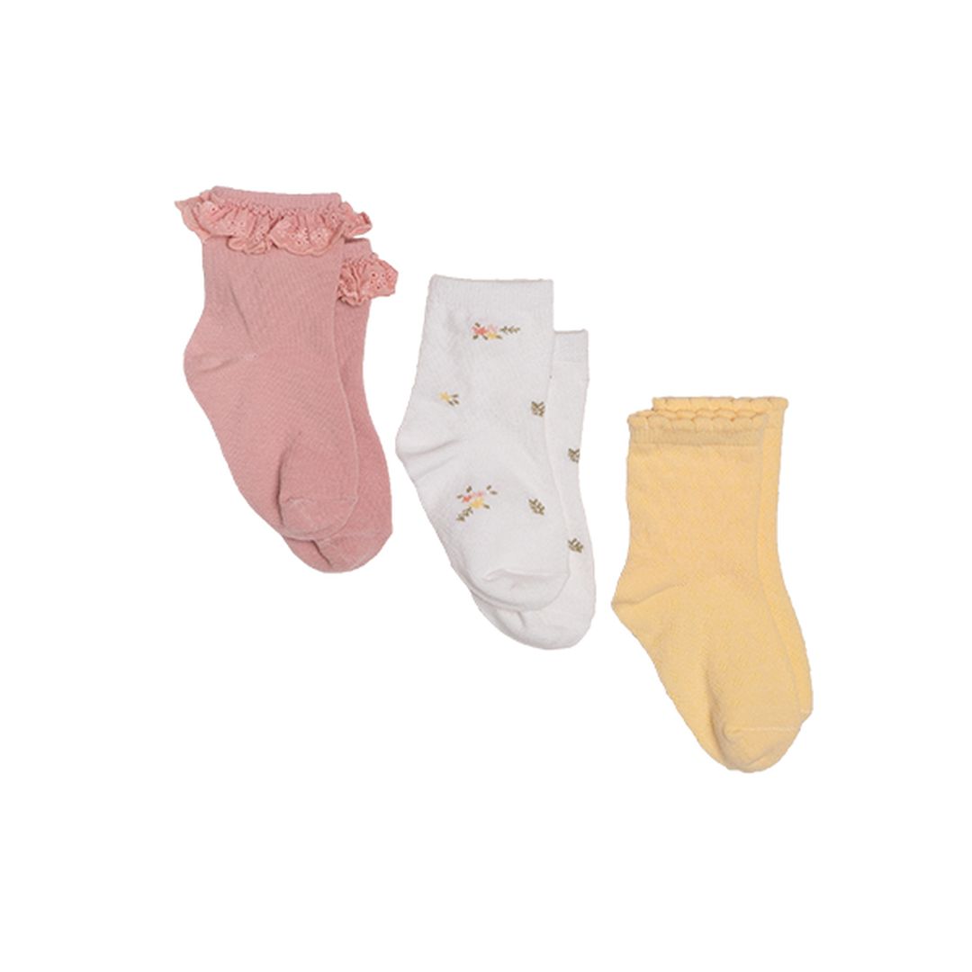 Set of 3 pink/white/yellow socks | Little Dutch
