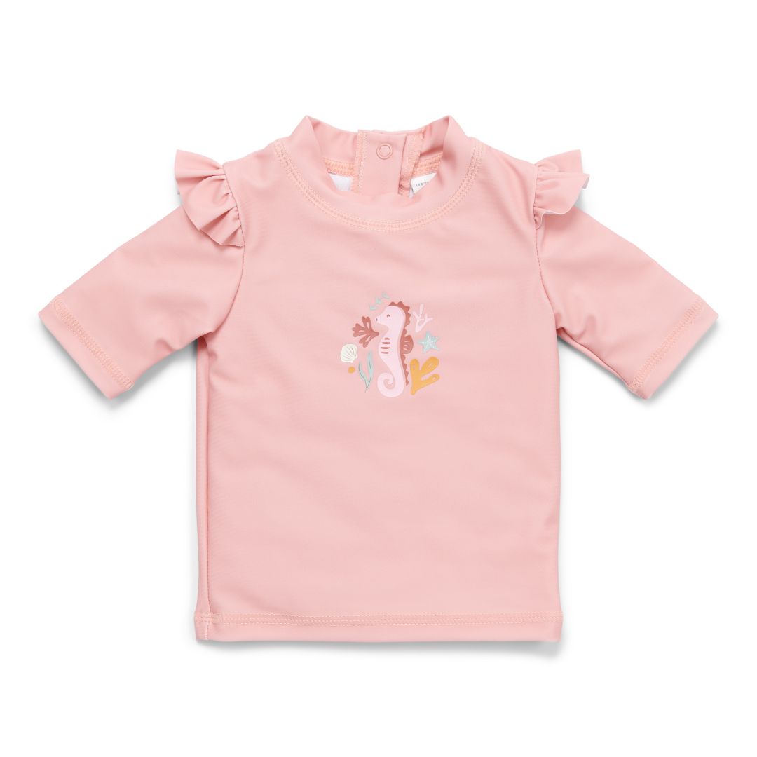 Bade-T-Shirt kurzarm Rüschen Seahorse Pink | Little Dutch