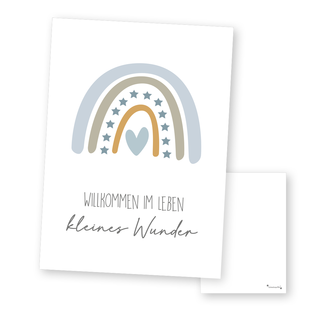 Grußkarte Blau „Kleines Wunder“ zur Geburt