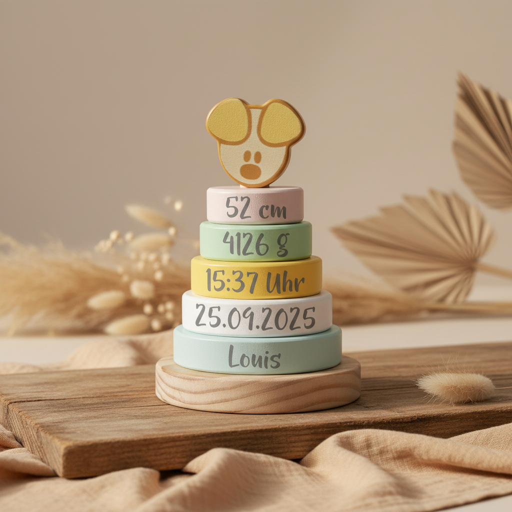 Stapelturm zur Geburt personalisiert - Geschenk zur Geburt