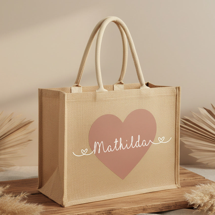 Personalized jute bag with heart & name | Schmatzepuffer®