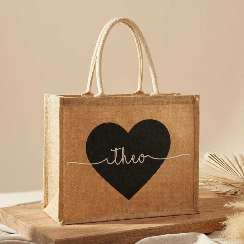 Personalized jute bag with heart & name | Schmatzepuffer®