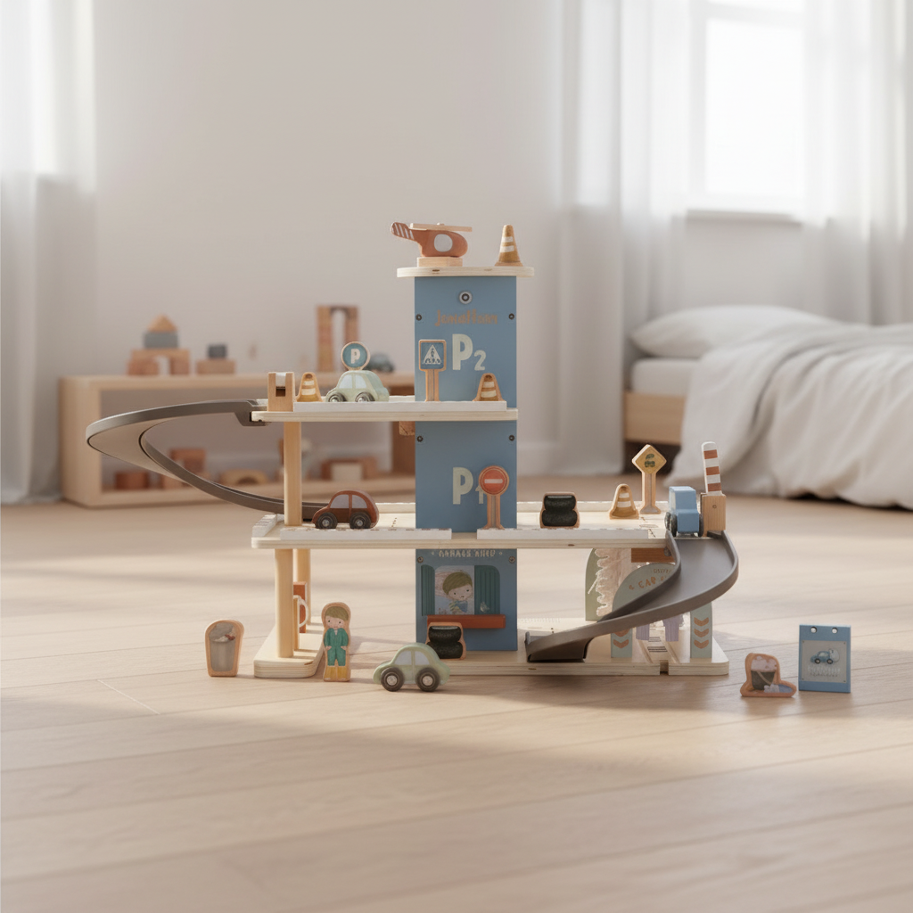 Personalized wooden train parking garage | Schmatzepuffer