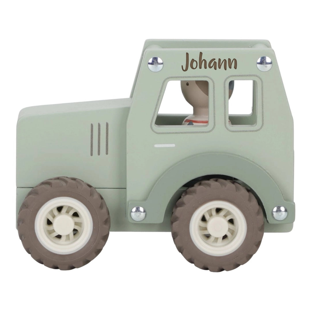 Tracteur en bois personnalisé – Tracteur jouet en bois avec nom | Schmatzepuffer