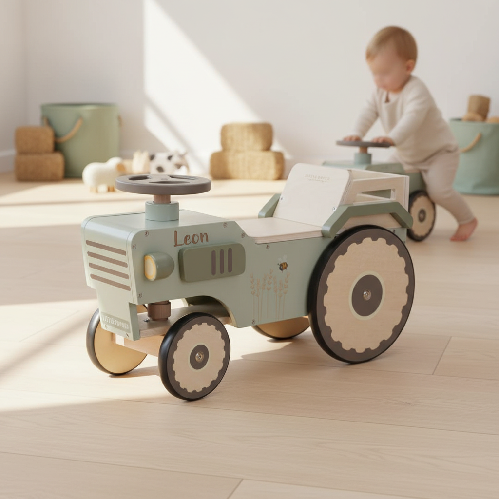 Personalisierter Lauftraktor aus Holz mit Name | Geschenk für Kinder