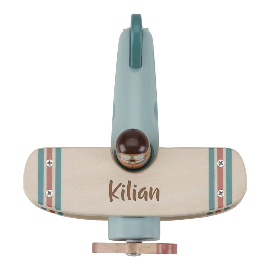 Wooden toy airplane with name
