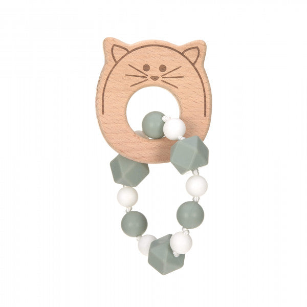 Lässig grasping toy with teething ring cat natural/grey l by Schmatzepuffer® laser engraving "personalizable" buy online