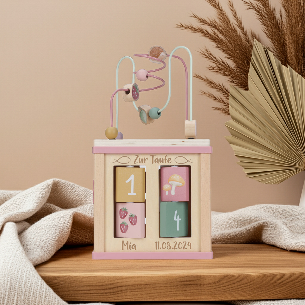 Wooden Activity Cube Fairy Garden – Christening Gift | Schmatzepuffer