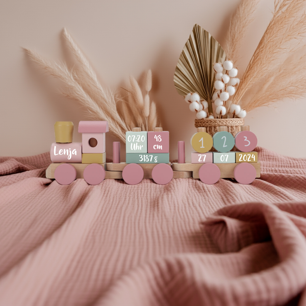 Personalisierter Holz-Zug Fairy Garden – Geschenk zur Geburt