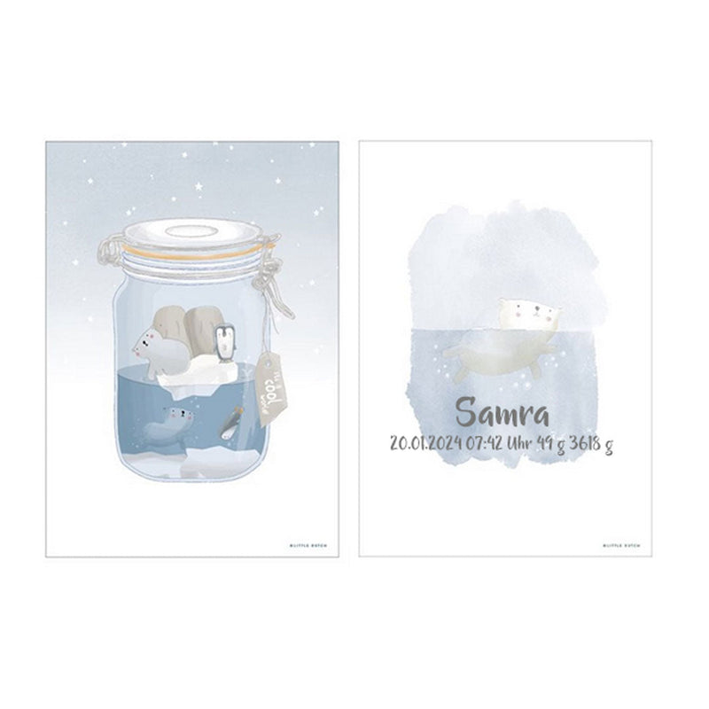 Affiche A3 mini Ours polaire « impression recto verso » bleu | Little Dutch
