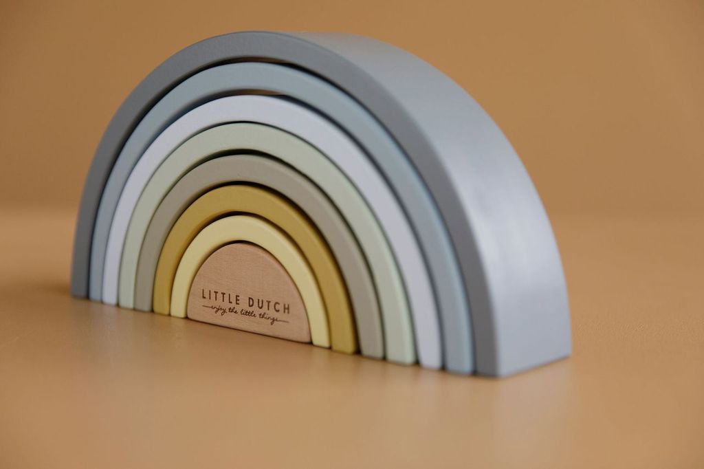 Stapelturm Regenbogen Blau personalisiert - Geschenk zur Geburt