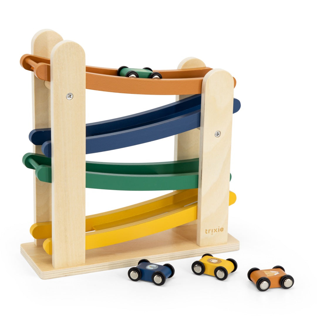 Wooden ball track with 4 cars | Trixie