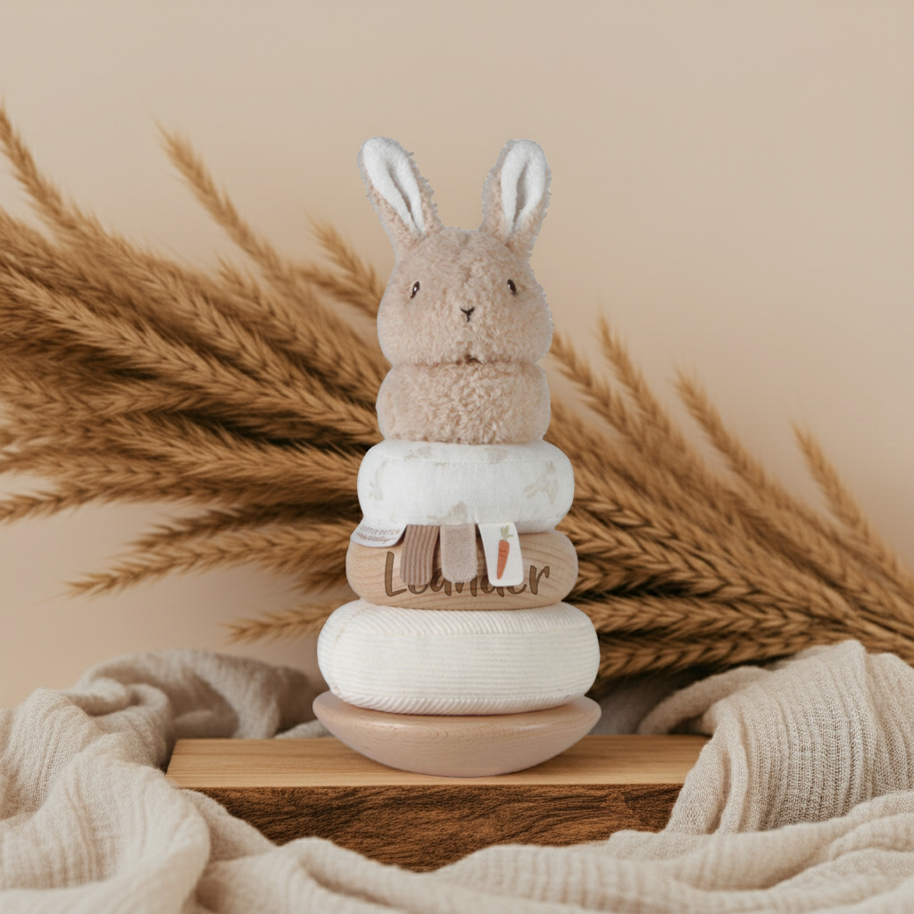 Personalized Baby Bunny Stacking Toy with Name - Birth Gift