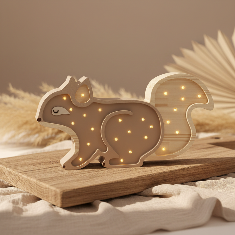 Squirrel lamp, cappuccino wood | Little Lights