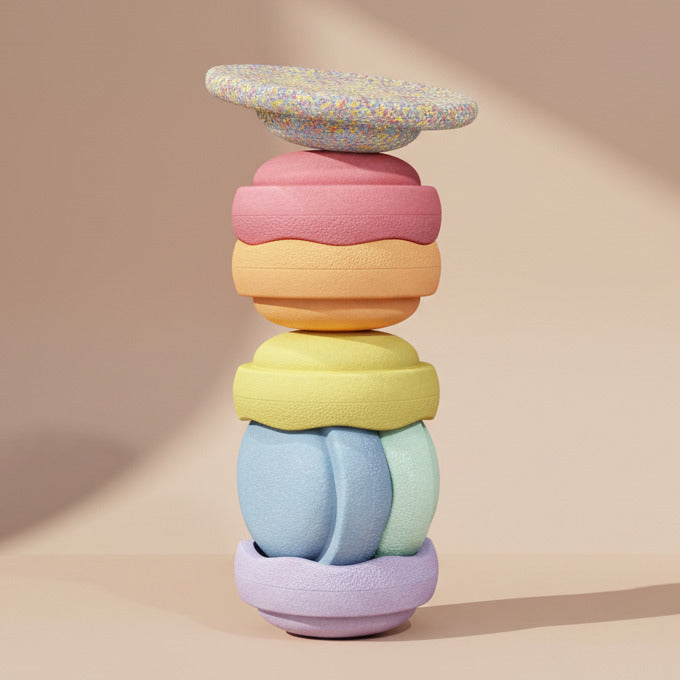 Balance Board + Stapelstein Rainbow Set Pastel | Stapelstein