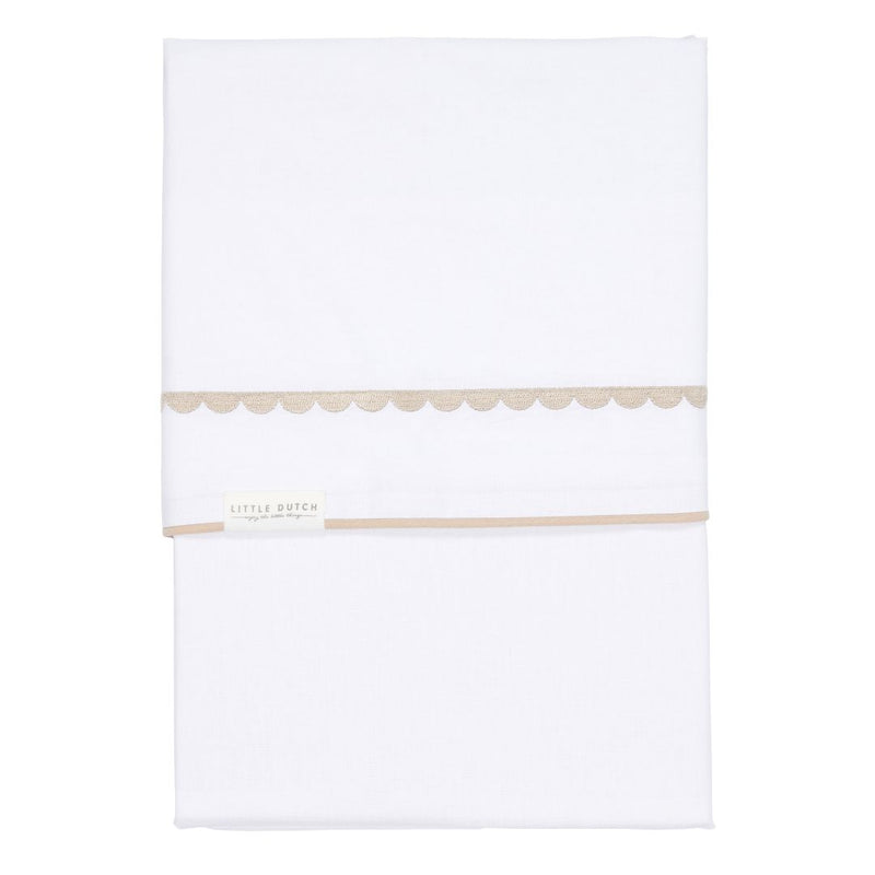 Rounded embroidered crib sheet 70 x 140 cm, beige | Little Dutch