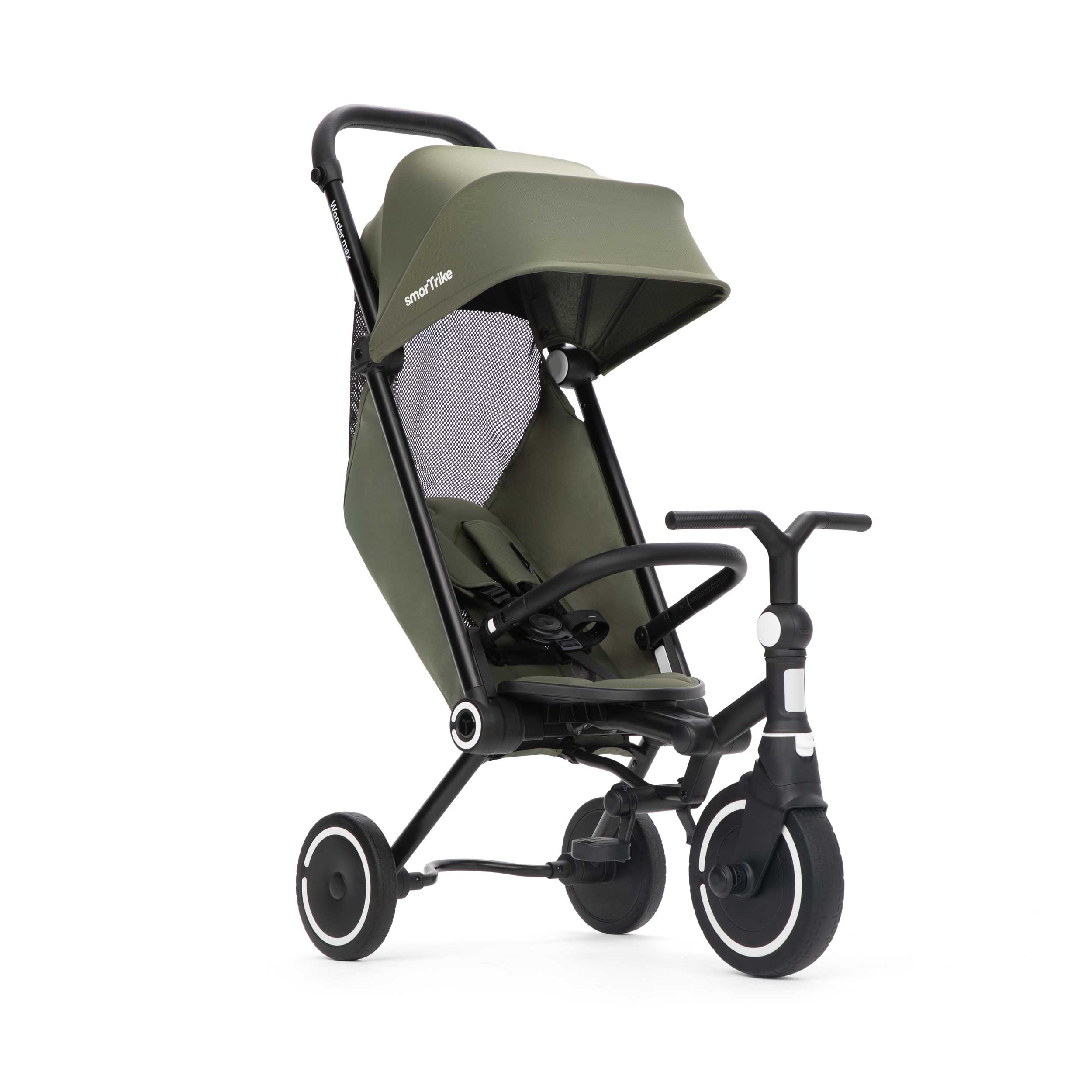 Schwarzer Kinderwagen mit Dreirad Funktion Sonnendach und Liegeposition für Kleinkinder