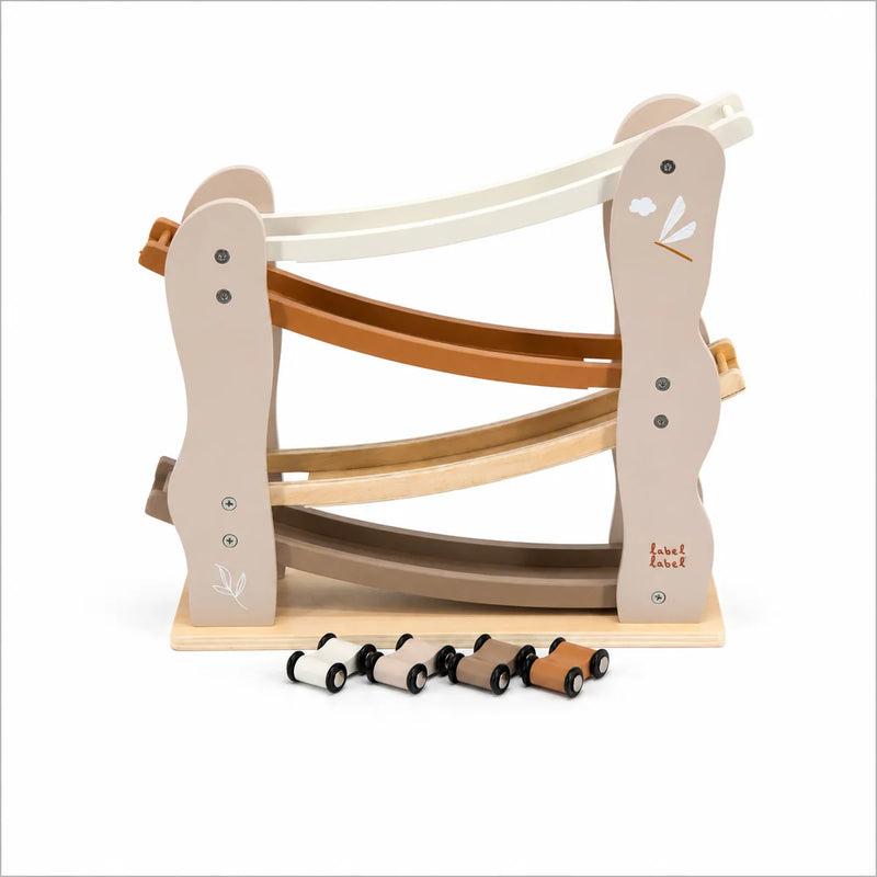 Personalized Wooden Racetrack in Nougat with 4 Cars – Personalized Christening Gift