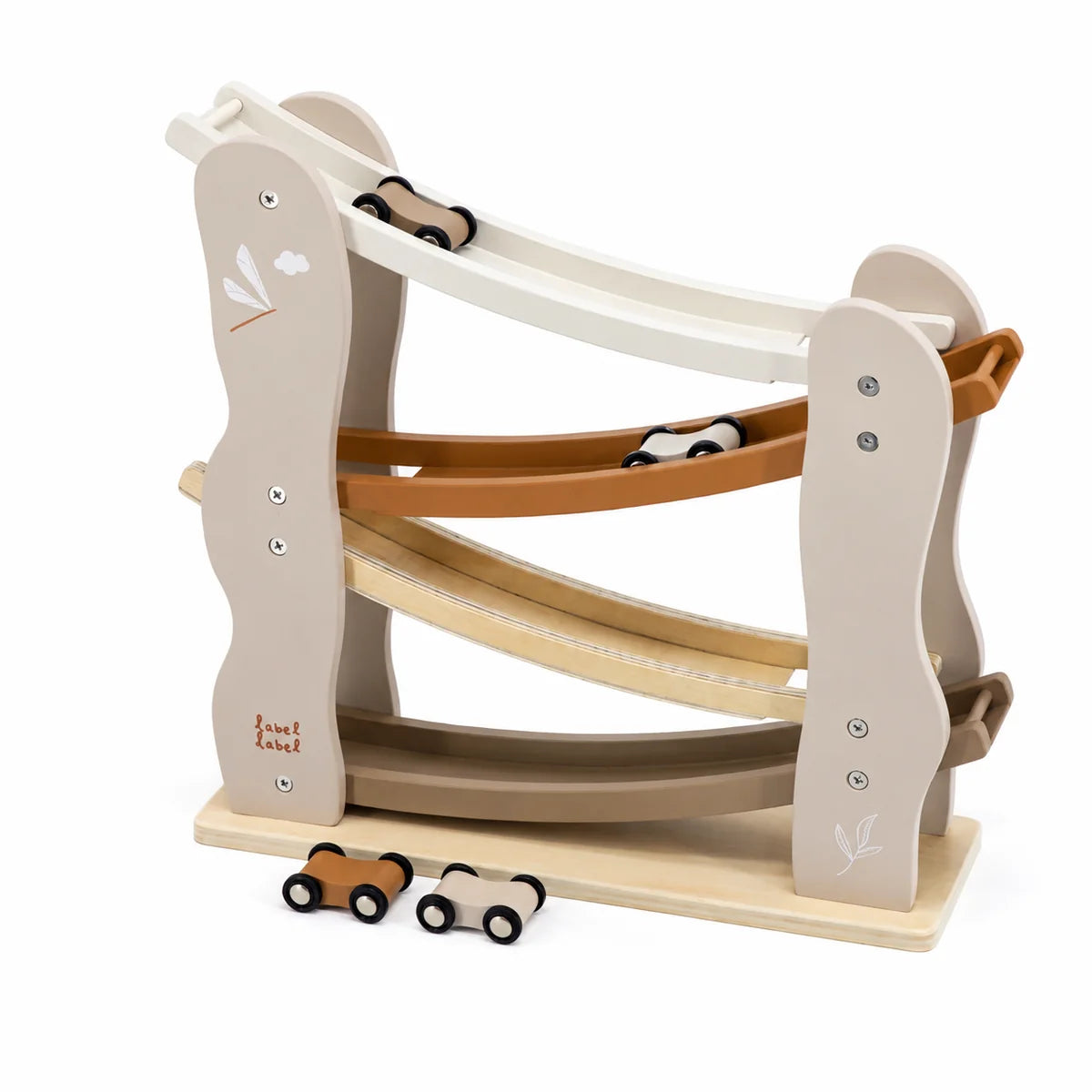Personalized Wooden Racetrack in Nougat with 4 Cars – Personalized Christening Gift
