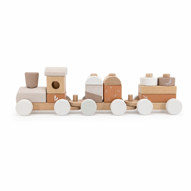 Wooden stacking train in nougat from Label Label – Stacking train & motor skills toy for birth