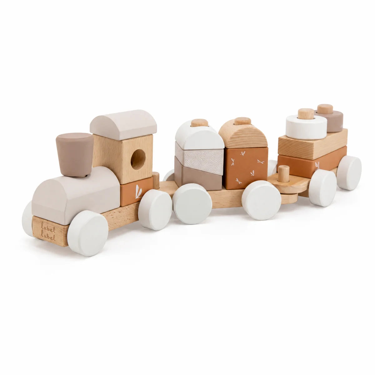 Wooden stacking train in nougat from Label Label – Stacking train & motor skills toy for birth