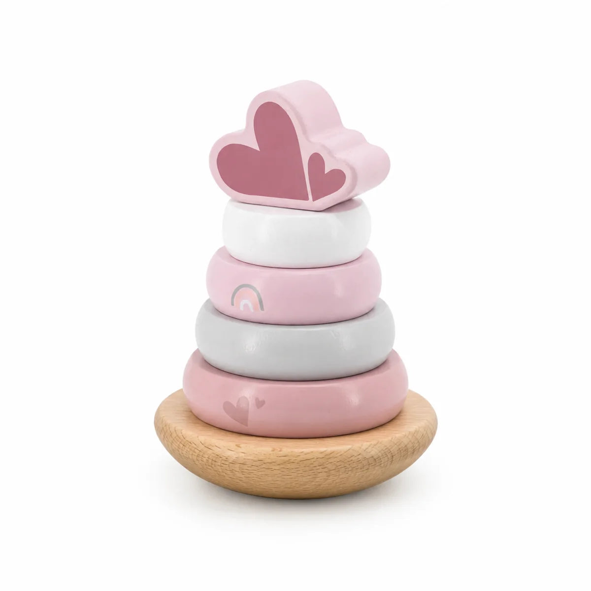 Personalisierter Holz Stapelturm in Rosa von Label Label mit Stapelringen als besonderes Taufgeschenk