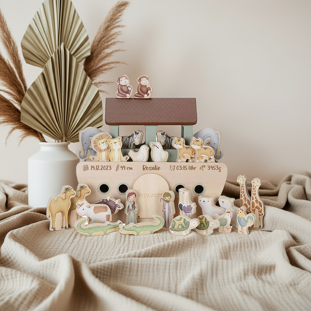 Personalisierte Arche Noah aus Holz – Geschenk zur Geburt